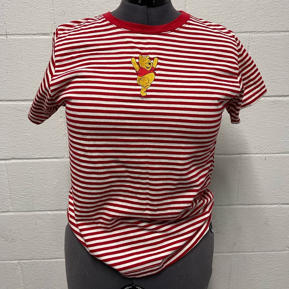 Winnie the pooh red and white striped shirt for adults USED GOOD CONDITION